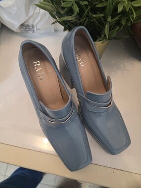 Women's Sky Blue Block Heel Loafers